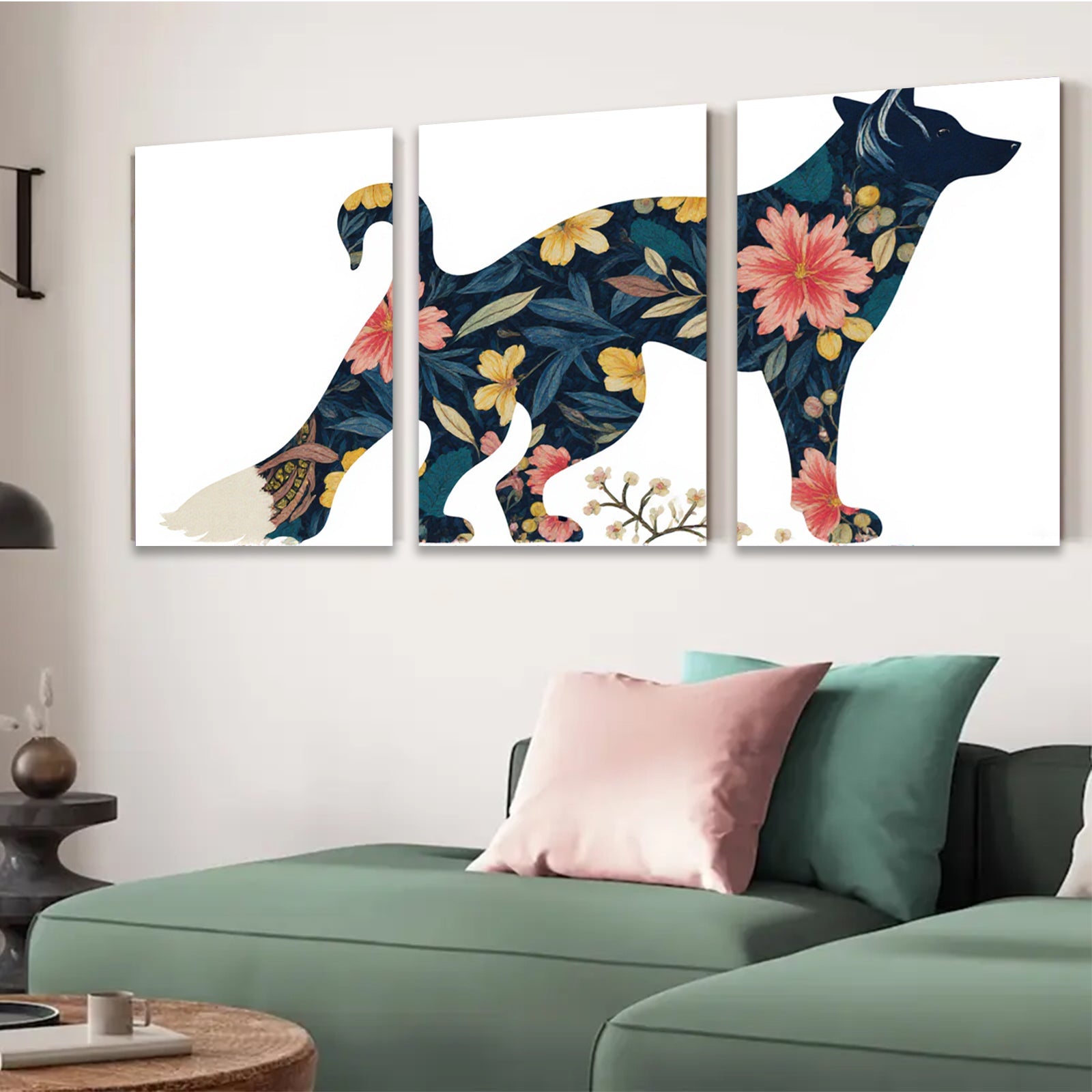 2D flat 1pc Floral Silhouette Dog Wall Art Canvas Prints Bedroom Living Room Home Decor Farmhouse Style Modern Artwork Gallery Wrapped Ready To Hang