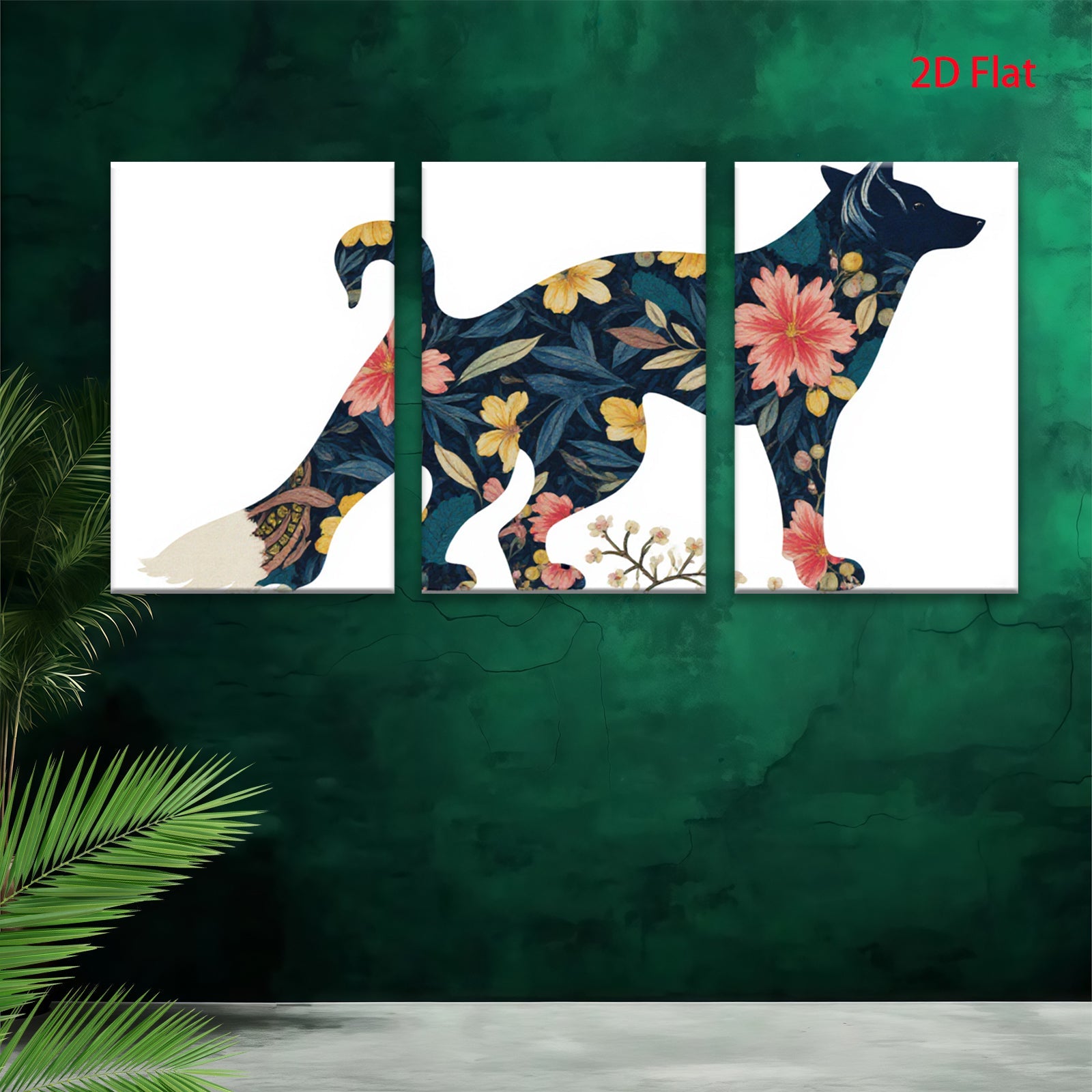 2D flat 1pc Floral Silhouette Dog Wall Art Canvas Prints Bedroom Living Room Home Decor Farmhouse Style Modern Artwork Gallery Wrapped Ready To Hang