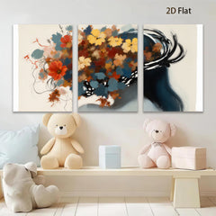 2D flat 1pc Floral Silhouette Woman Portrait Wall Art Decor Living Room Bedroom Modern Canvas Prints Aesthetic Home Decor Farmhouse Style Gift Ideas