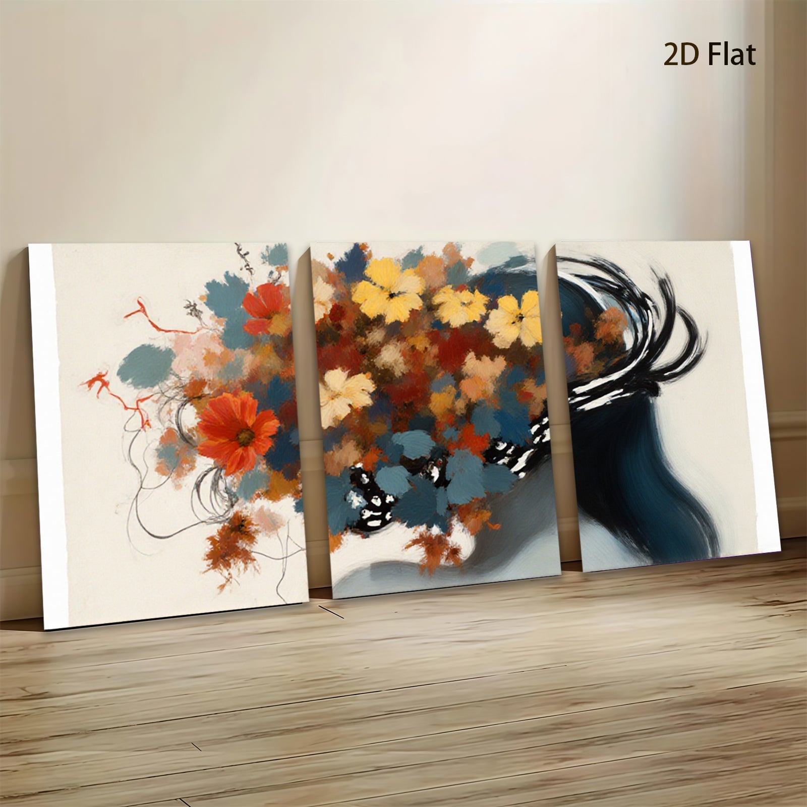 2D flat 1pc Floral Silhouette Woman Portrait Wall Art Decor Living Room Bedroom Modern Canvas Prints Aesthetic Home Decor Farmhouse Style Gift Ideas