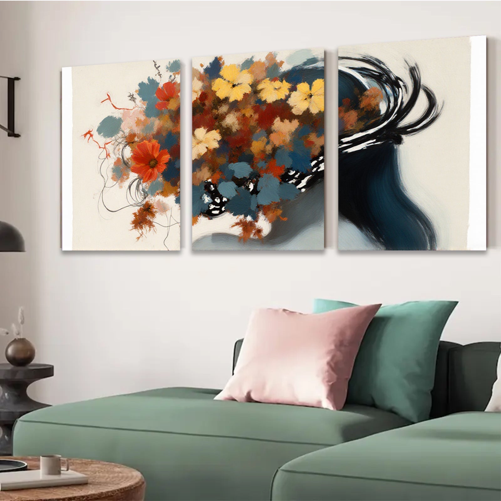 2D flat 1pc Floral Silhouette Woman Portrait Wall Art Decor Living Room Bedroom Modern Canvas Prints Aesthetic Home Decor Farmhouse Style Gift Ideas
