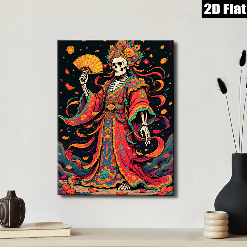 2D flat 1pc Floral Skeleton Lady Portrait Wall Art Decor for Living Room Bedroom Gallery Wrapped Canvas Prints Modern Farmhouse Aesthetic Home Decor