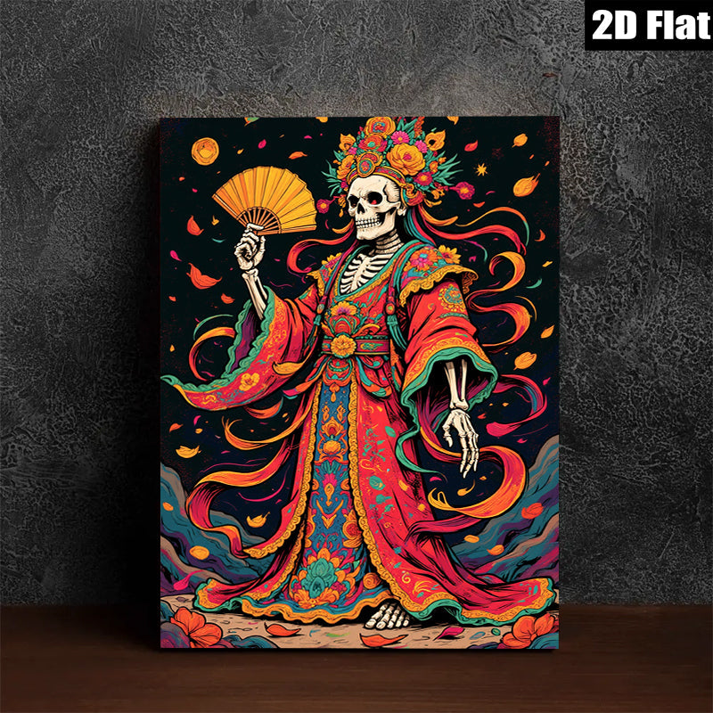 2D flat 1pc Floral Skeleton Lady Portrait Wall Art Decor for Living Room Bedroom Gallery Wrapped Canvas Prints Modern Farmhouse Aesthetic Home Decor