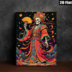 2D flat 1pc Floral Skeleton Lady Portrait Wall Art Decor for Living Room Bedroom Gallery Wrapped Canvas Prints Modern Farmhouse Aesthetic Home Decor
