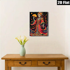 2D flat 1pc Floral Skeleton Lady Portrait Wall Art Decor for Living Room Bedroom Gallery Wrapped Canvas Prints Modern Farmhouse Aesthetic Home Decor
