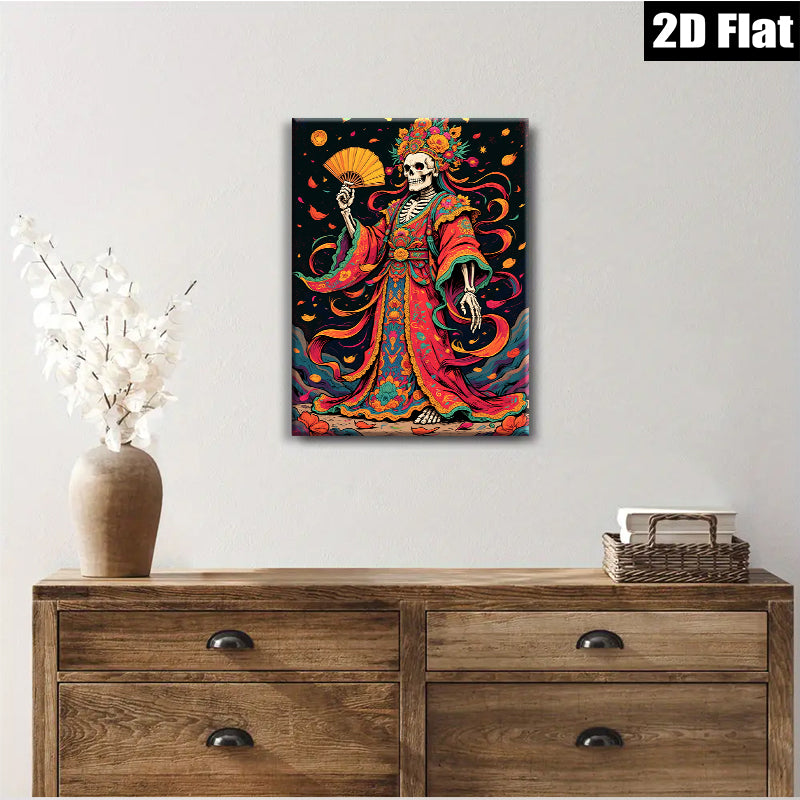 2D flat 1pc Floral Skeleton Lady Portrait Wall Art Decor for Living Room Bedroom Gallery Wrapped Canvas Prints Modern Farmhouse Aesthetic Home Decor