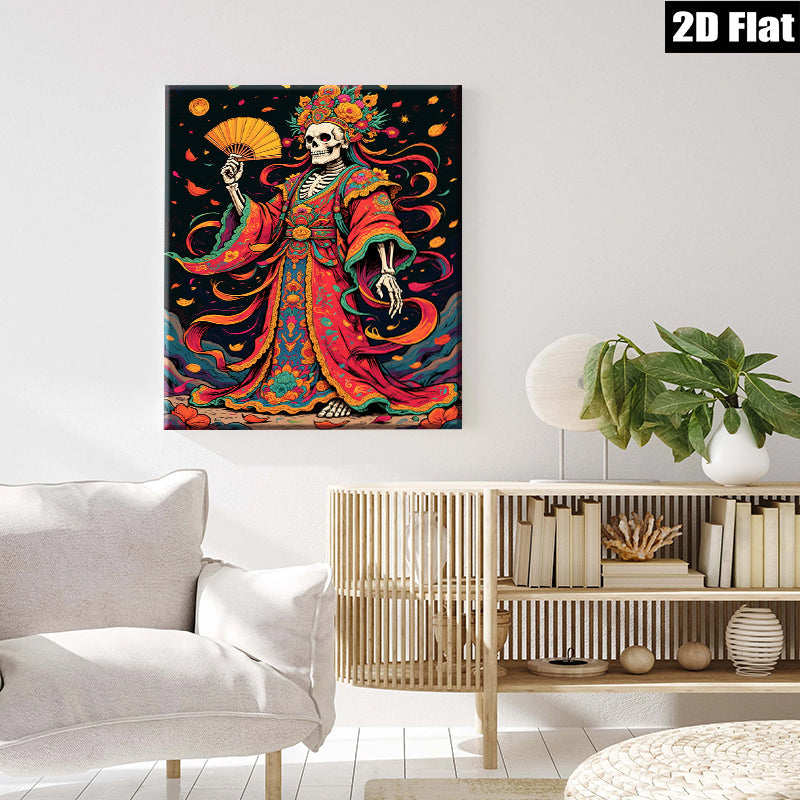 2D flat 1pc Floral Skeleton Lady Portrait Wall Art Decor for Living Room Bedroom Gallery Wrapped Canvas Prints Modern Farmhouse Aesthetic Home Decor