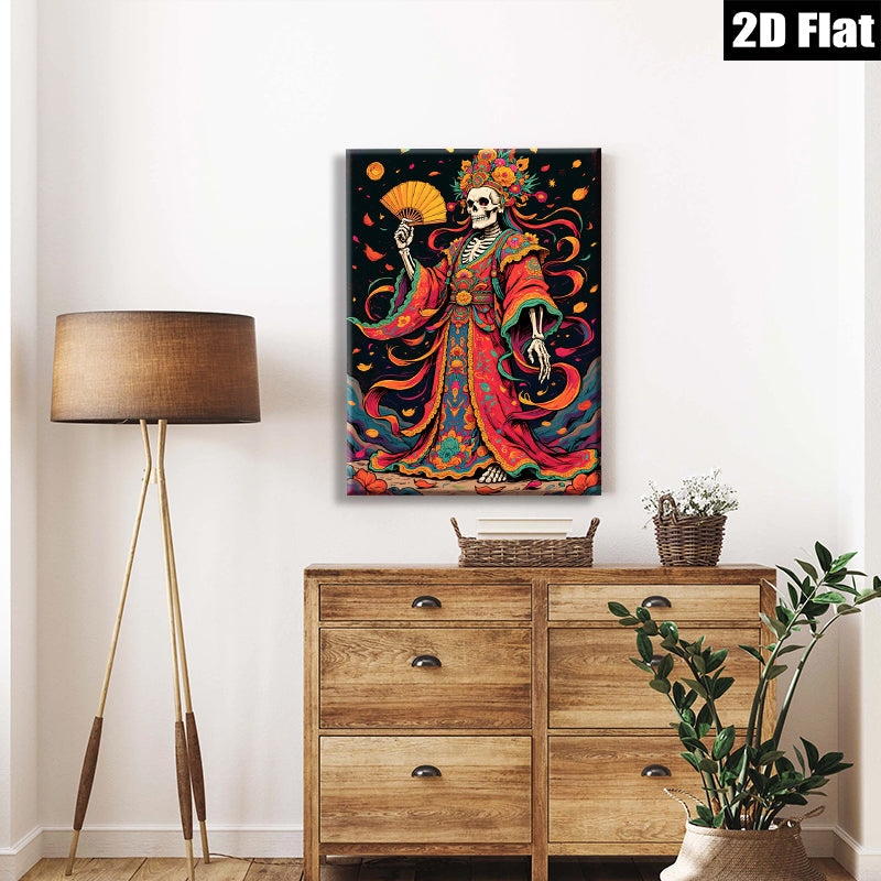 2D flat 1pc Floral Skeleton Lady Portrait Wall Art Decor for Living Room Bedroom Gallery Wrapped Canvas Prints Modern Farmhouse Aesthetic Home Decor