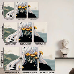 2D flat 1pc Floral masked woman portrait modern farmhouse wall art living room bedroom decor gallery wrapped canvas prints coastal style statement piece