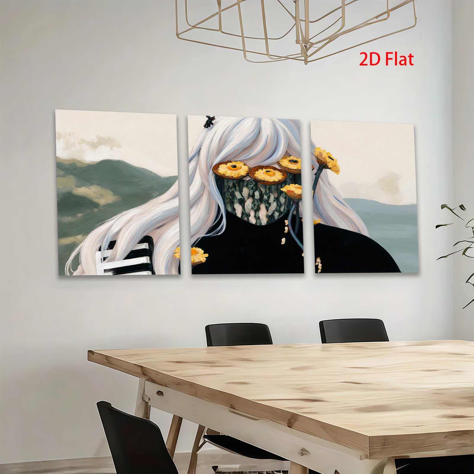 2D flat 1pc Floral masked woman portrait modern farmhouse wall art living room bedroom decor gallery wrapped canvas prints coastal style statement piece