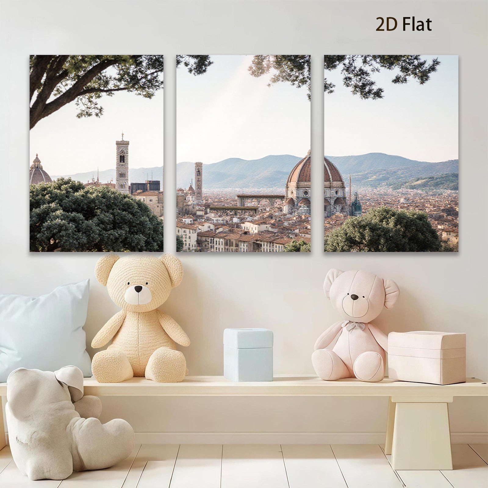 2D flat 1pc Florence Italy cityscape panoramic view wall art modern farmhouse living room bedroom decor gallery wrapped canvas prints botanical nature landscape