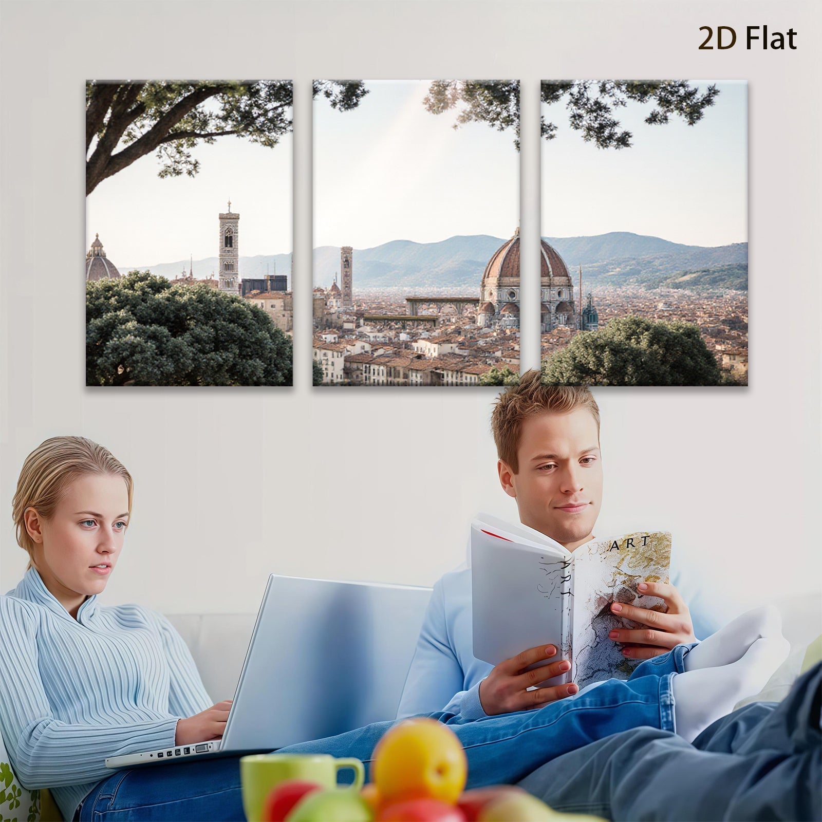 2D flat 1pc Florence Italy cityscape panoramic view wall art modern farmhouse living room bedroom decor gallery wrapped canvas prints botanical nature landscape