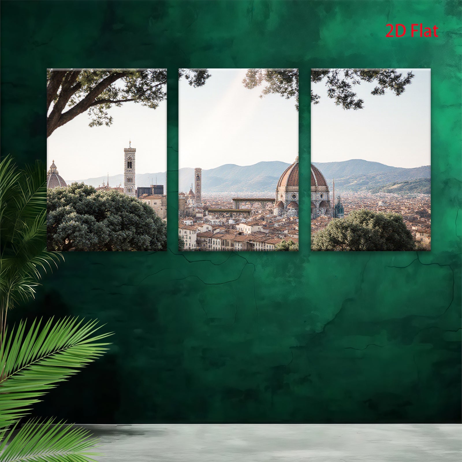 2D flat 1pc Florence Italy cityscape panoramic view wall art modern farmhouse living room bedroom decor gallery wrapped canvas prints botanical nature landscape
