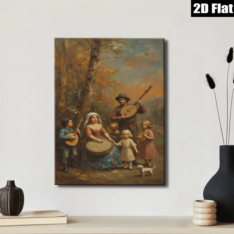 2D flat 1pc Folk Music Family Scene Pastoral Country Charm Wall Decor Living Room Bedroom Gallery Wrapped Canvas Print for Home Decoration