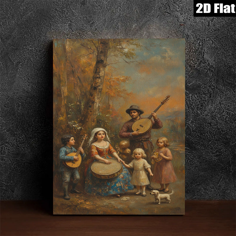 2D flat 1pc Folk Music Family Scene Pastoral Country Charm Wall Decor Living Room Bedroom Gallery Wrapped Canvas Print for Home Decoration