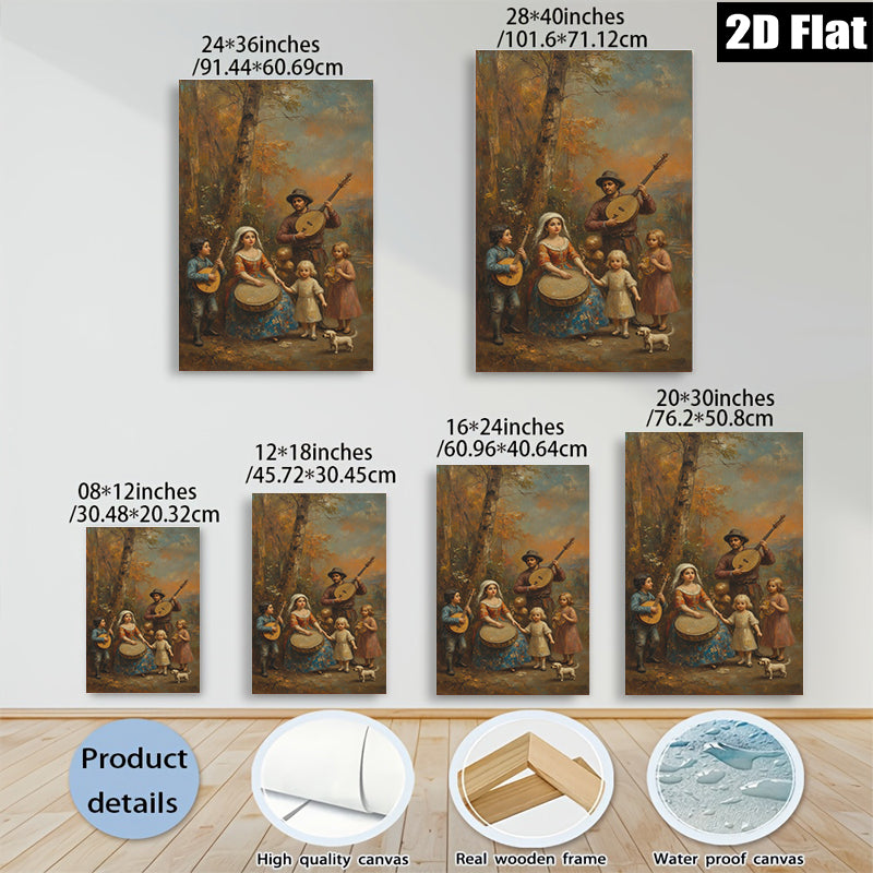 2D flat 1pc Folk Music Family Scene Pastoral Country Charm Wall Decor Living Room Bedroom Gallery Wrapped Canvas Print for Home Decoration