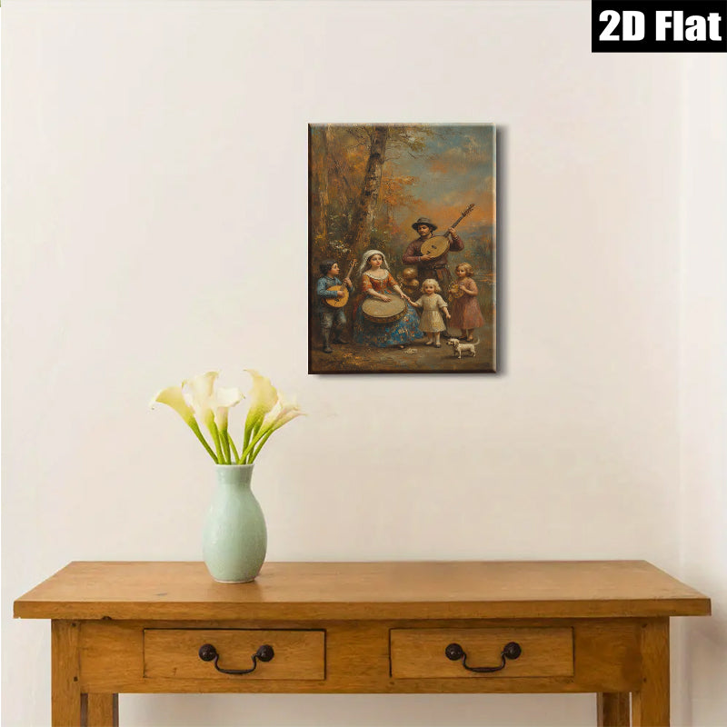 2D flat 1pc Folk Music Family Scene Pastoral Country Charm Wall Decor Living Room Bedroom Gallery Wrapped Canvas Print for Home Decoration