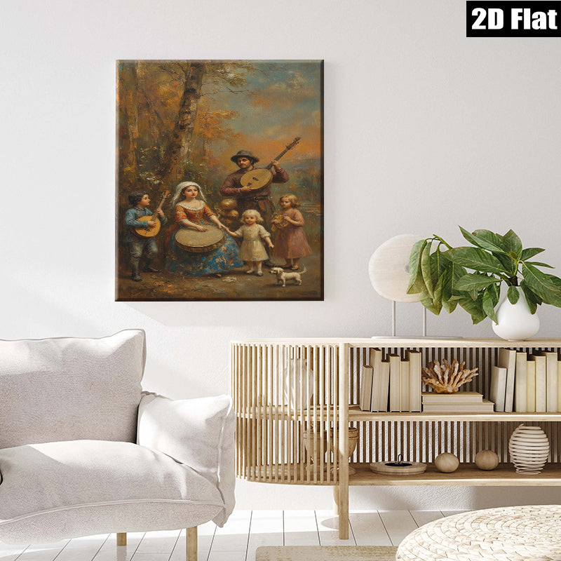 2D flat 1pc Folk Music Family Scene Pastoral Country Charm Wall Decor Living Room Bedroom Gallery Wrapped Canvas Print for Home Decoration