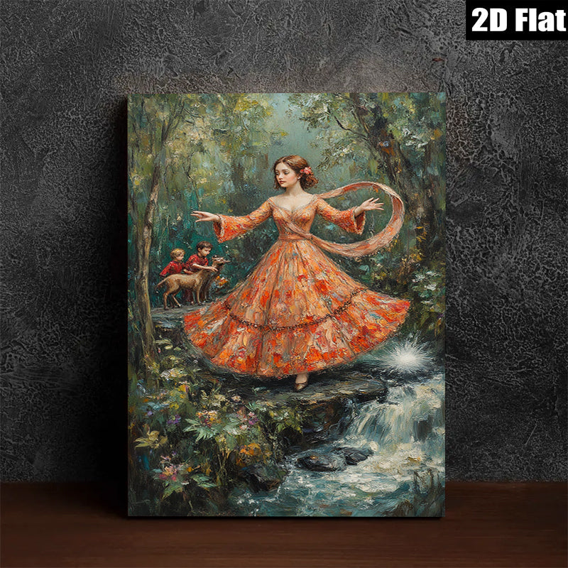 2D flat 1pc Forest nymph dances near cascading waterfall romantic wall art for living room bedroom home decor farmhouse style gallery wrapped canvas prints