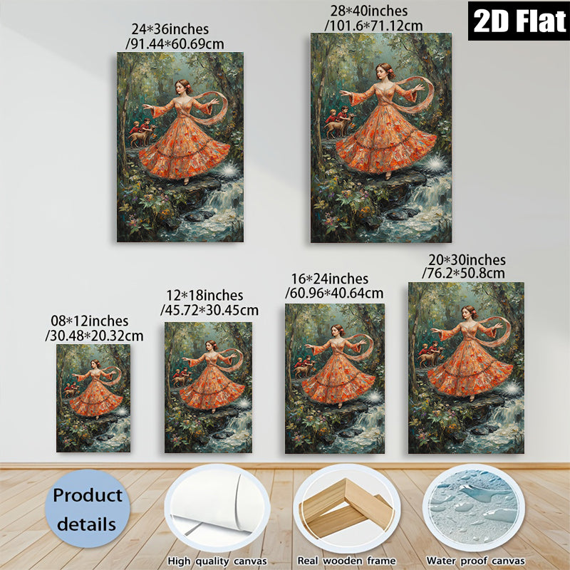 2D flat 1pc Forest nymph dances near cascading waterfall romantic wall art for living room bedroom home decor farmhouse style gallery wrapped canvas prints