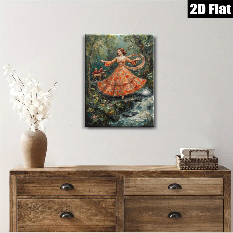 2D flat 1pc Forest nymph dances near cascading waterfall romantic wall art for living room bedroom home decor farmhouse style gallery wrapped canvas prints