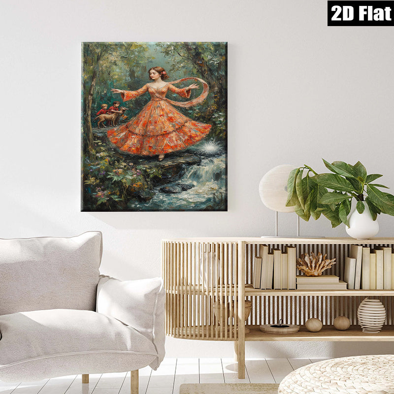 2D flat 1pc Forest nymph dances near cascading waterfall romantic wall art for living room bedroom home decor farmhouse style gallery wrapped canvas prints