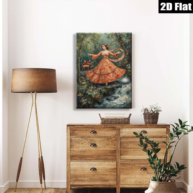 2D flat 1pc Forest nymph dances near cascading waterfall romantic wall art for living room bedroom home decor farmhouse style gallery wrapped canvas prints