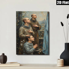 2D flat 1pc Franciscan Monks Praying Devotional Wall Art Religious Home Decor Living Room Bedroom Gallery Wrapped Canvas Prints Modern Farmhouse Rustic Chic