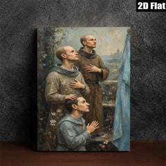 2D flat 1pc Franciscan Monks Praying Devotional Wall Art Religious Home Decor Living Room Bedroom Gallery Wrapped Canvas Prints Modern Farmhouse Rustic Chic