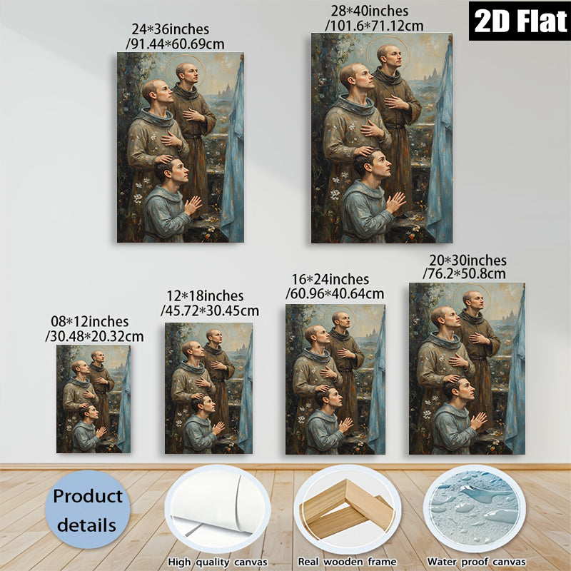 2D flat 1pc Franciscan Monks Praying Devotional Wall Art Religious Home Decor Living Room Bedroom Gallery Wrapped Canvas Prints Modern Farmhouse Rustic Chic
