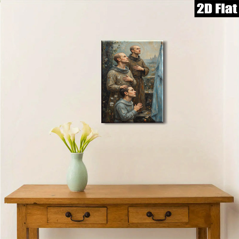 2D flat 1pc Franciscan Monks Praying Devotional Wall Art Religious Home Decor Living Room Bedroom Gallery Wrapped Canvas Prints Modern Farmhouse Rustic Chic