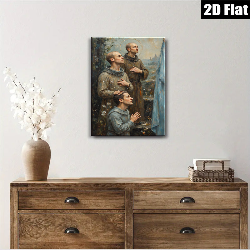 2D flat 1pc Franciscan Monks Praying Devotional Wall Art Religious Home Decor Living Room Bedroom Gallery Wrapped Canvas Prints Modern Farmhouse Rustic Chic