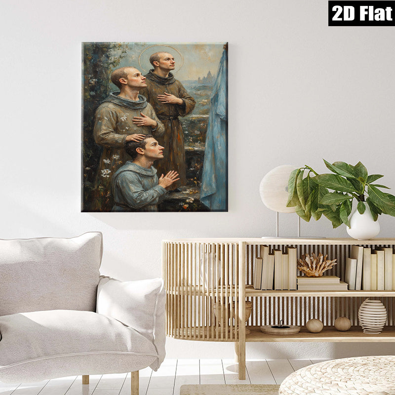 2D flat 1pc Franciscan Monks Praying Devotional Wall Art Religious Home Decor Living Room Bedroom Gallery Wrapped Canvas Prints Modern Farmhouse Rustic Chic