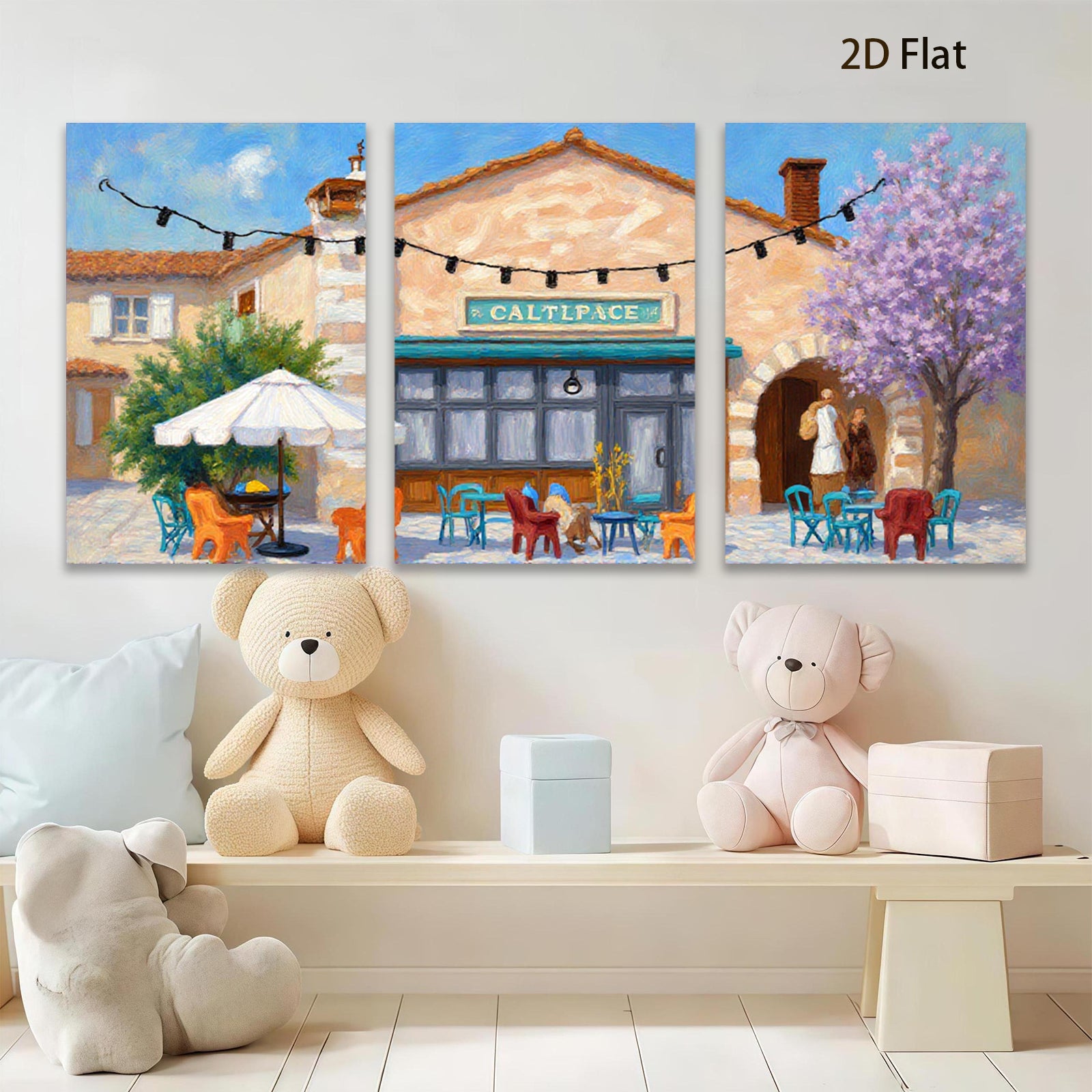 2D flat 1pc French Cafe Street Scene Wall Art Dining Room Living Room Bedroom Decor Modern Farmhouse Style Canvas Prints Ready to Hang