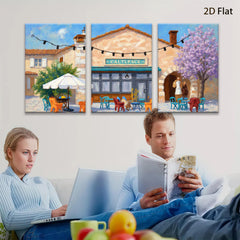 2D flat 1pc French Cafe Street Scene Wall Art Dining Room Living Room Bedroom Decor Modern Farmhouse Style Canvas Prints Ready to Hang