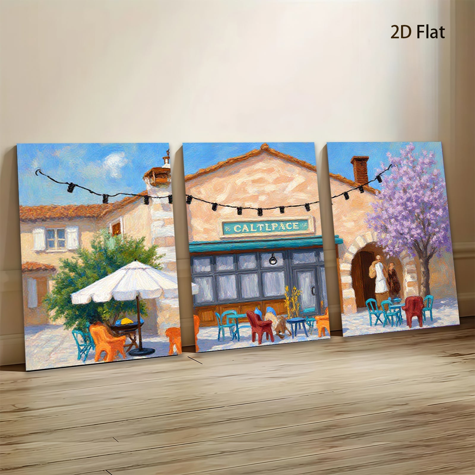 2D flat 1pc French Cafe Street Scene Wall Art Dining Room Living Room Bedroom Decor Modern Farmhouse Style Canvas Prints Ready to Hang