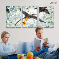 2D flat 1pc Frigatebirds soaring with vibrant orange blossom coastal wall art for living room bedroom gallery wrapped canvas modern farmhouse decor