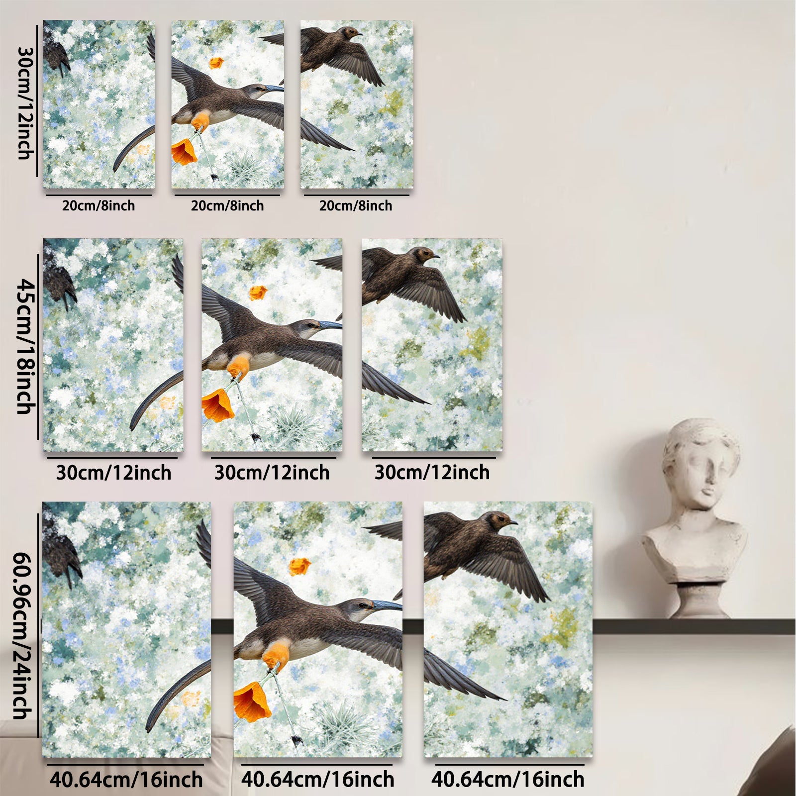 2D flat 1pc Frigatebirds soaring with vibrant orange blossom coastal wall art for living room bedroom gallery wrapped canvas modern farmhouse decor