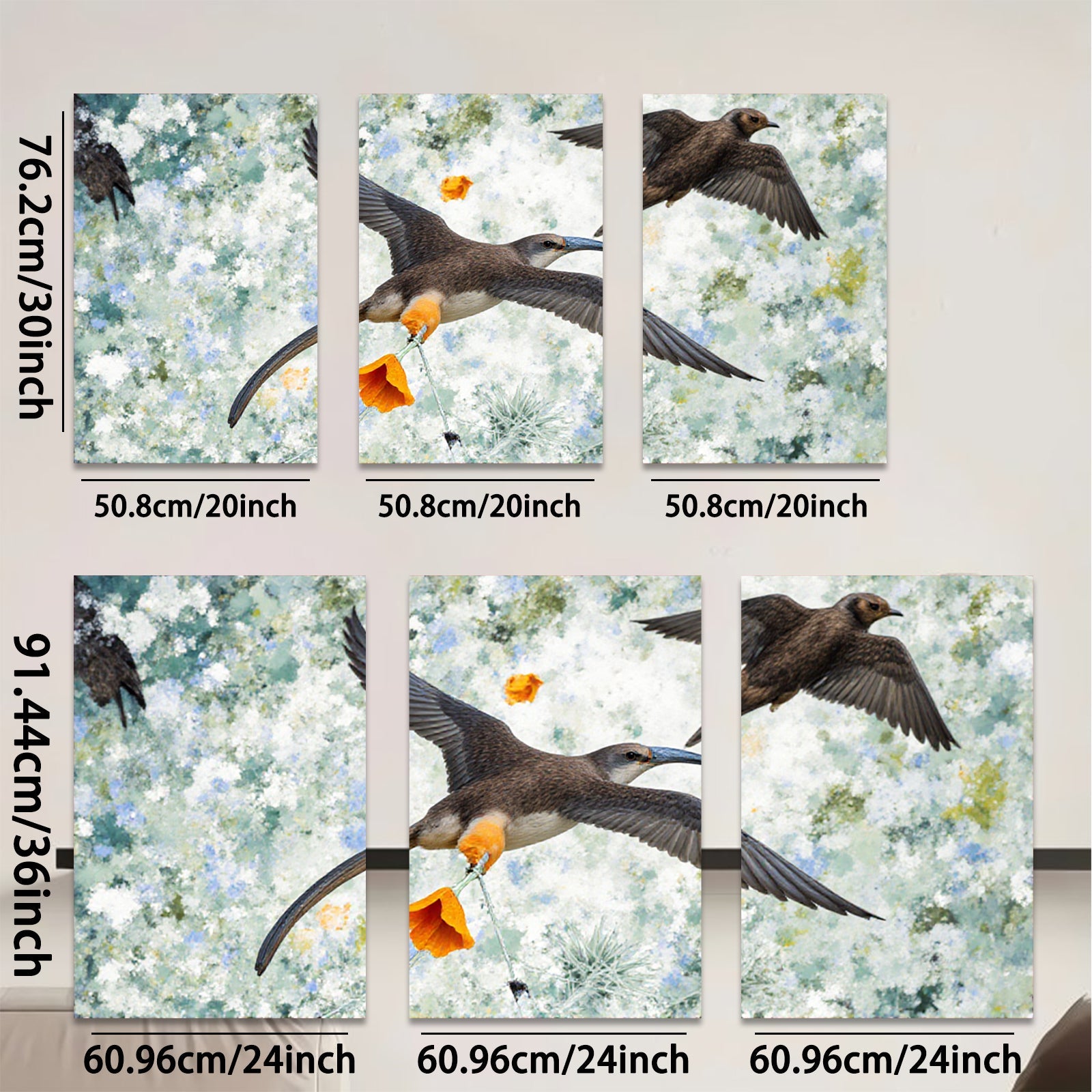 2D flat 1pc Frigatebirds soaring with vibrant orange blossom coastal wall art for living room bedroom gallery wrapped canvas modern farmhouse decor