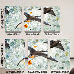 2D flat 1pc Frigatebirds soaring with vibrant orange blossom coastal wall art for living room bedroom gallery wrapped canvas modern farmhouse decor