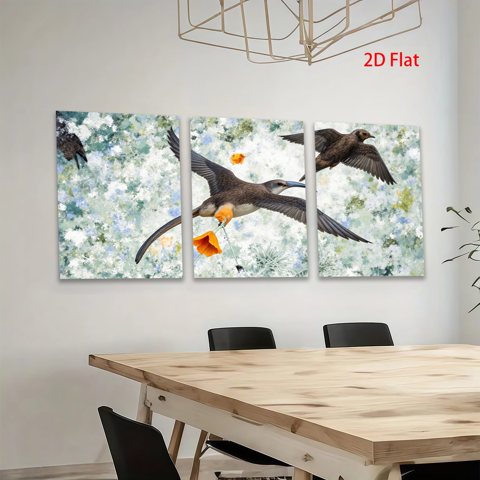 2D flat 1pc Frigatebirds soaring with vibrant orange blossom coastal wall art for living room bedroom gallery wrapped canvas modern farmhouse decor