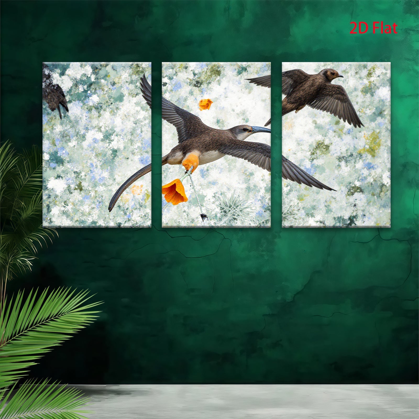 2D flat 1pc Frigatebirds soaring with vibrant orange blossom coastal wall art for living room bedroom gallery wrapped canvas modern farmhouse decor