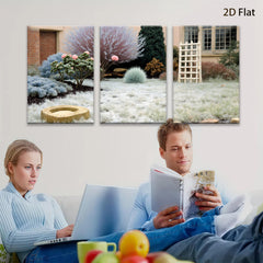 2D flat 1pc Frosty Winter Garden Scene Tranquil Landscape Wall Decor Living Room Bedroom Modern Farmhouse Style Gallery Wrapped Canvas Print Ready to Hang Large Size