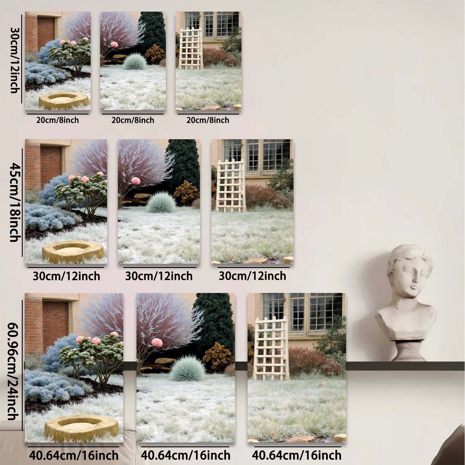 2D flat 1pc Frosty Winter Garden Scene Tranquil Landscape Wall Decor Living Room Bedroom Modern Farmhouse Style Gallery Wrapped Canvas Print Ready to Hang Large Size
