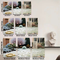 2D flat 1pc Frosty Winter Garden Scene Tranquil Landscape Wall Decor Living Room Bedroom Modern Farmhouse Style Gallery Wrapped Canvas Print Ready to Hang Large Size