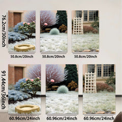 2D flat 1pc Frosty Winter Garden Scene Tranquil Landscape Wall Decor Living Room Bedroom Modern Farmhouse Style Gallery Wrapped Canvas Print Ready to Hang Large Size