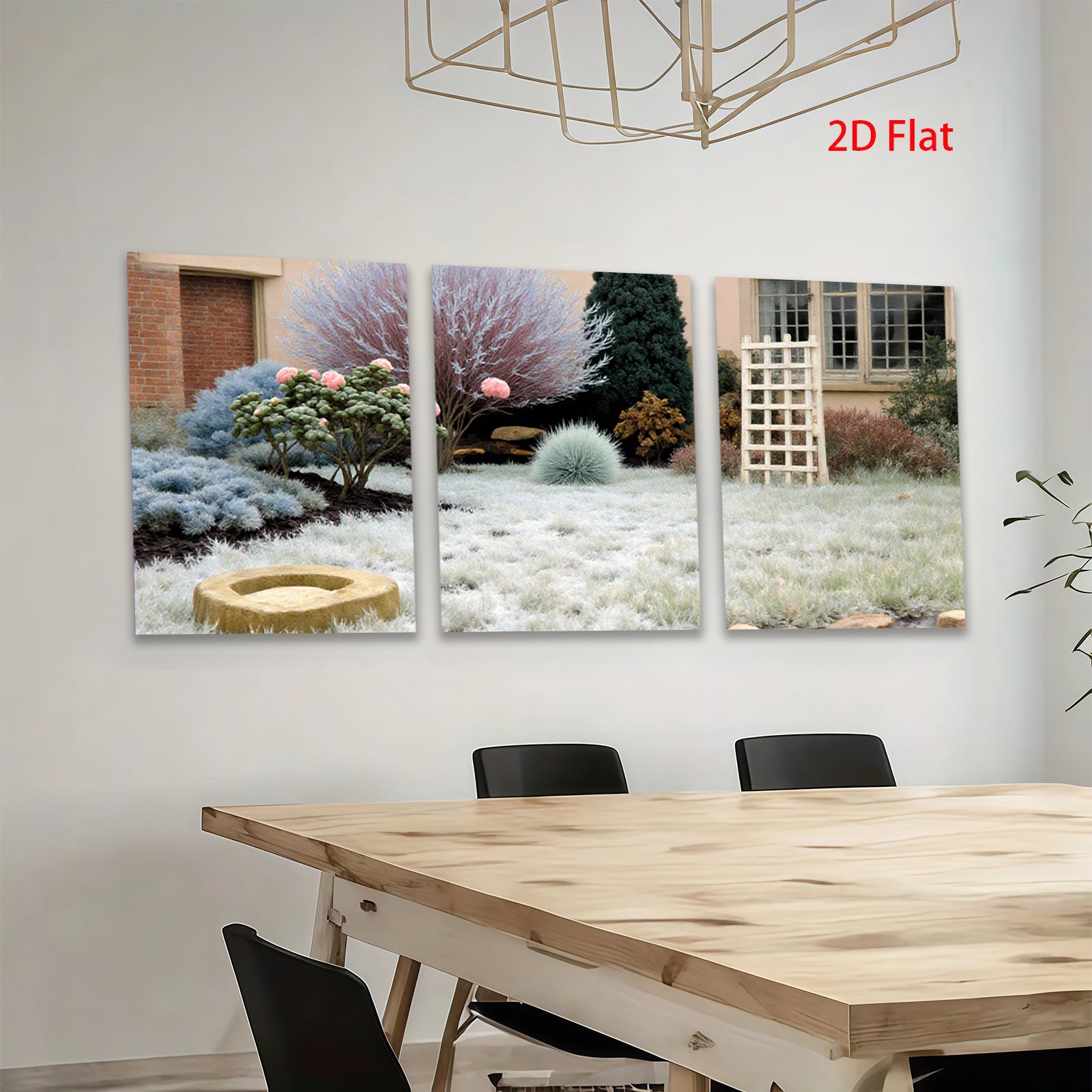 2D flat 1pc Frosty Winter Garden Scene Tranquil Landscape Wall Decor Living Room Bedroom Modern Farmhouse Style Gallery Wrapped Canvas Print Ready to Hang Large Size