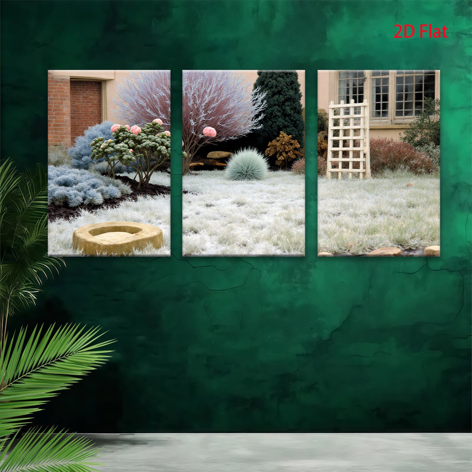 2D flat 1pc Frosty Winter Garden Scene Tranquil Landscape Wall Decor Living Room Bedroom Modern Farmhouse Style Gallery Wrapped Canvas Print Ready to Hang Large Size