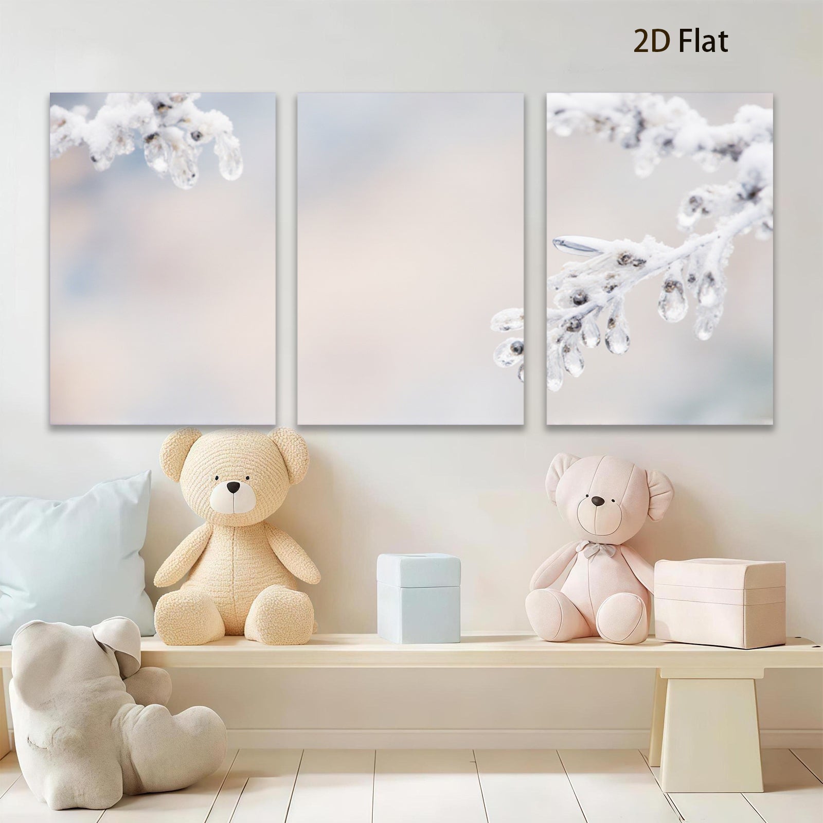 2D flat 1pc Frozen Branch Winter Scene Wall Art Decor for Living Room Bedroom Bathroom farmhouse style gallery wrapped canvas prints modern minimalist