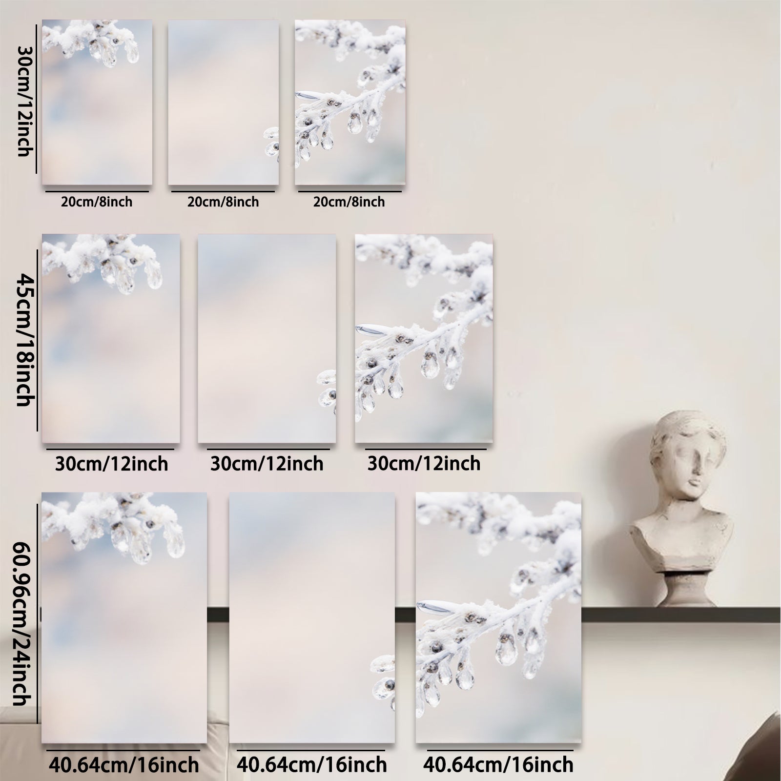 2D flat 1pc Frozen Branch Winter Scene Wall Art Decor for Living Room Bedroom Bathroom farmhouse style gallery wrapped canvas prints modern minimalist